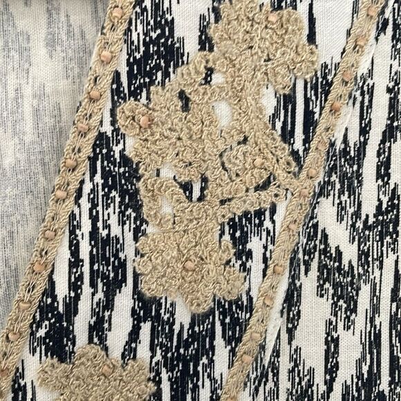 Zara Black and Off-white Dress with Embroidery and Beading Cotton/Linen Blend XL - Picture 4 of 15